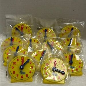Hand2mind Set of 12 pieces Yellow Teaching Clocks with Movable Hands